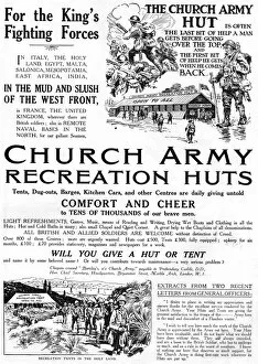 Church Army Recreation Huts advertisement, 1918