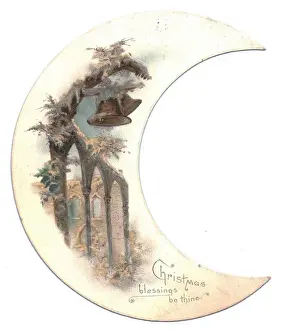 Church bells in the snow on a Christmas card