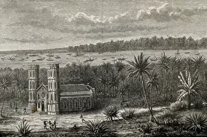 Benin Prints: Church and harbour of the Gulf of Benin in 1882