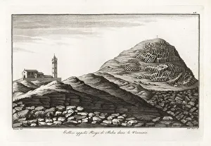 Basalt Prints: Church on the hill known as Monte Purga di Bolca, Verona, Italy