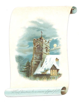Moonlit Gallery: Church in moonlight on a Christmas card