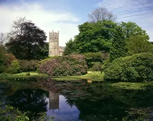 Shrub Prints: Church and pond at Arlington Court, North Devon