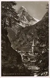 Cervin Prints: Church Spire at Zermatt and Mont Cervin, Switzerland