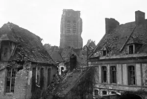 Bethune Prints: Church tower at Bethune, Western Front, WW1