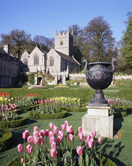Images Dated 28th November 2016: Church, urn and garden, Lanhydrock House, Cornwall
