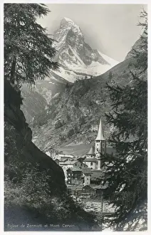 Cervin Prints: Church at Zermatt with Church and the Matterhorn
