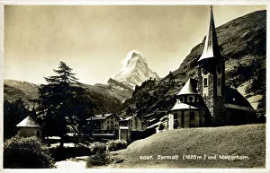 Cervin Prints: Church at Zermatt with Church and the Matterhorn