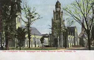 Churches Prints: Two churches and a synagogue, Savannah, Georgia, USA