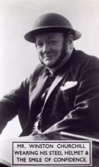 Churchill wearing tin hat