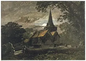 Elegy Prints: Churchyard by Moonlight