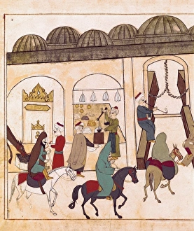 Biblioteca Gallery: Cigogna manuscript (1671), Merchants in a bazaar