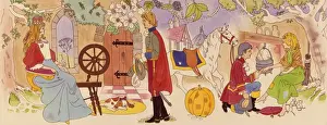Cinderella Prints: Cinderella meets a princess at a spinning wheel