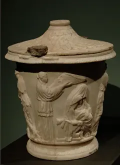 Cinerary urn with reliefs depicting Heracles (Hercules) begi