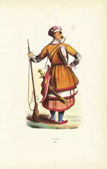 Circassian man carrying a musket, curved sword