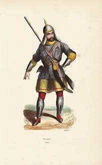 19thcentury Prints: Circassian man in helmet, carrying a musket