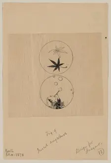 Circular designs, maple leaves in a bubble and a person blow