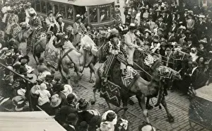Circus camels on parrade down a street in Washington D. C