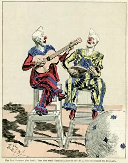 At the circus, two clowns playing musical instruments 1888