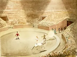 Circus performers in a packed arena