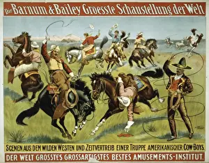 Circus poster showing cowboys performing riding and rope tri