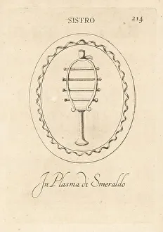 Cistrum, Greek percussion instrument, in emerald plasma