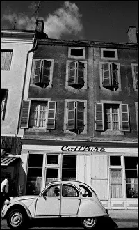 Shone Prints: Citroen 2CV outside hairdressers, France