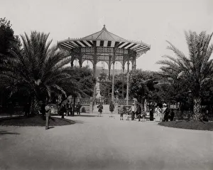 City centre view of a park and bandstand, Naples, Italy