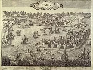 City and harbour of Cadiz. Engraving. SPAIN