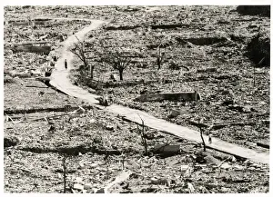 Nuclear Prints: City ruins following atomic bomb Japan, WW II 1945
