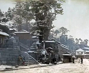 City snow scene, Japan circa irca 1880s. Date: circa 1880s