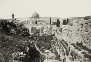Bygone Prints: City wall and Mosque of Omar, Jerusalem, modern Israel