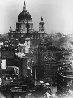 Bovril Prints: Cityscape view of Ludgate Circus and St Pauls Cathedral