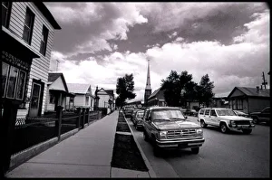 Colorado Prints: Classic American street with cars Leadville Colorado
