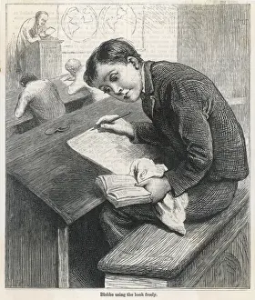 Classroom Prints: Classroom scene: school boy cheats in exam, 1883