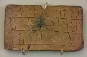 Mycenae Collection: Clay tablet inscribed with mycenaean Linear B script. Nation