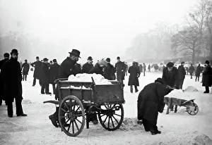 Clearing a London park of snow, Victorian period