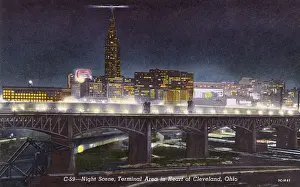 Searchlight Prints: Cleveland, Ohio, USA - Night scene in the Terminal Area
