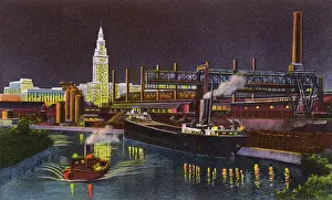 Mills Prints: Cleveland, Ohio, USA - Ore Boat unloading - Steel Mills