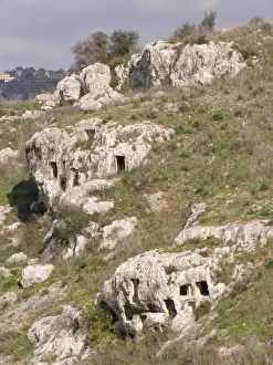 Cliff-face tombs carved into solid rock, near Ferla, Sicily
