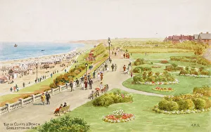Norfolk Prints: Top of cliffs and beach, Gorleston-on-Sea, Norfolk