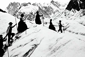 Mont Prints: Climbers on Mer de Glace, Mont Blanc, France