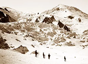 Mont Prints: Climbers on Mont Blanc, hand coloured photo