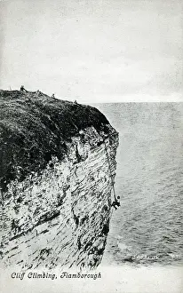 Climber Prints: Climbing the Cliffs - Flamborough, East Riding of Yorkshire. Date: circa 1909