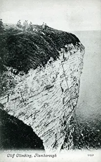 Climber Prints: Climbing the Cliffs - Flamborough, East Riding of Yorkshire. Date: circa 1909