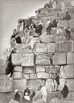 Climbing The Great Pyramid, Egypt, circa 1880s. Date: circa 1880s
