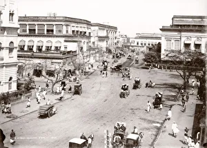 Clive Street, Calcutta, Kolkata, India. pedestrians, carts, carriages