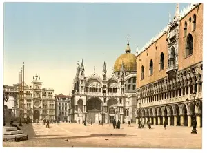 Piazzetta Prints: Clock tower, St. Marks, and Doges Palace, Piazzetta di San