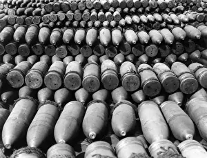 Stack Prints: Close-up of 9. 2 inch Howitzer shells, WW1