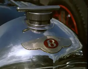 Automobilia Prints: Close-up of a Bentley car badge