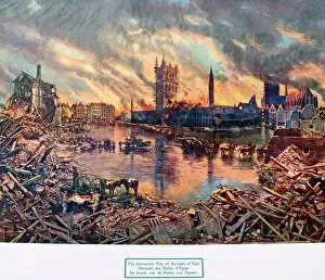 Ypres Gallery: Cloth Hall on fire, Ypres, Belgium, WW1